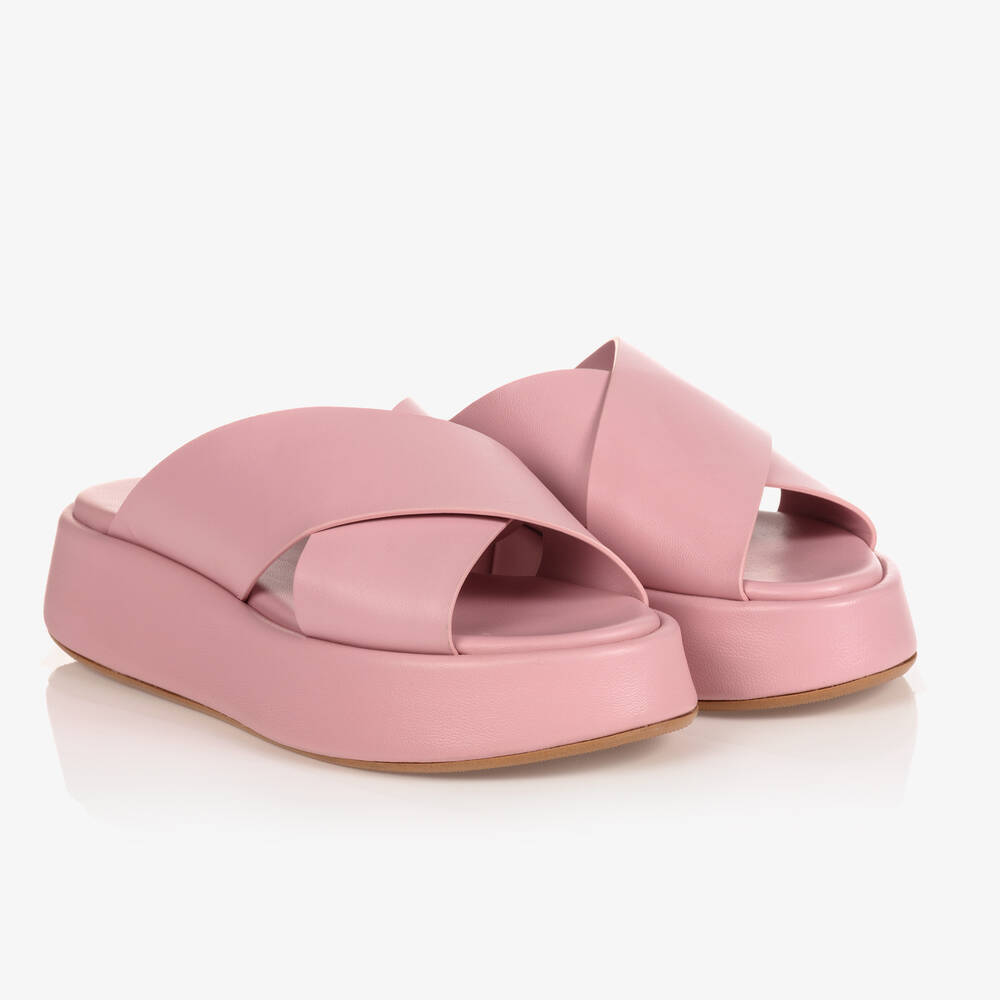 Dolce & Gabbana - Girls Pink Leather Sliders | Childrensalon