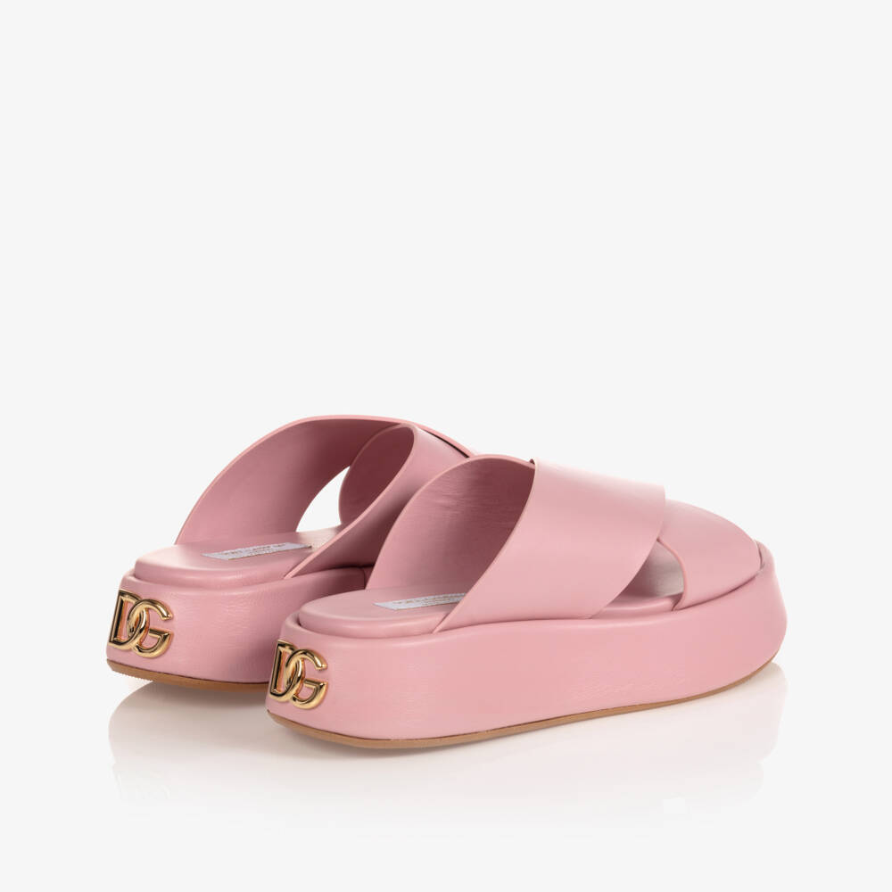 Dolce & Gabbana-Girls Pink Leather Sliders | Childrensalon Outlet