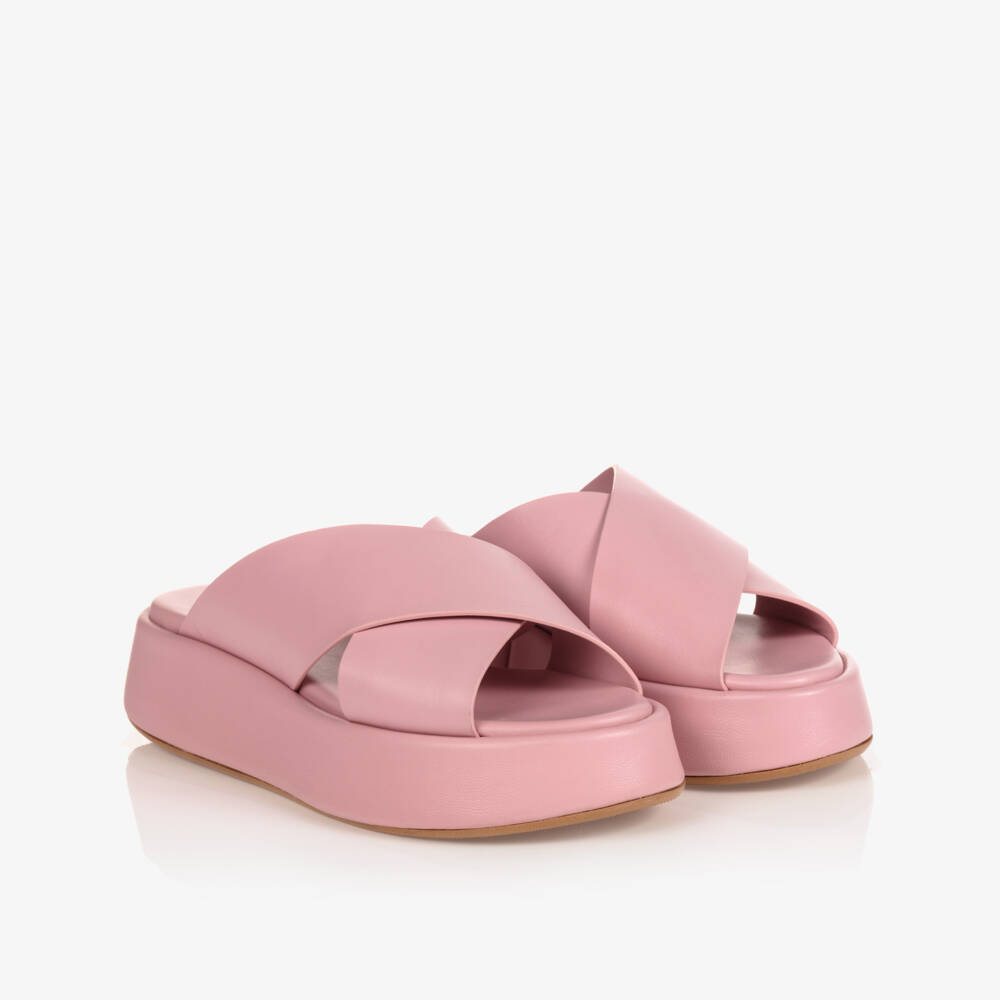 Dolce & Gabbana-شبشب سلايدرز جلد لون زهري للبنات | Childrensalon Outlet