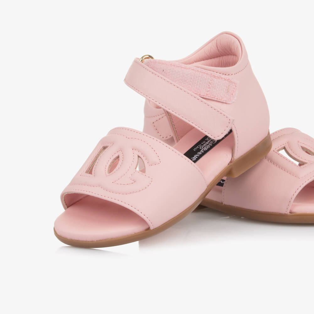 Dolce & Gabbana-Розовые кожаные сандалии на липучке для девочек | Childrensalon Outlet