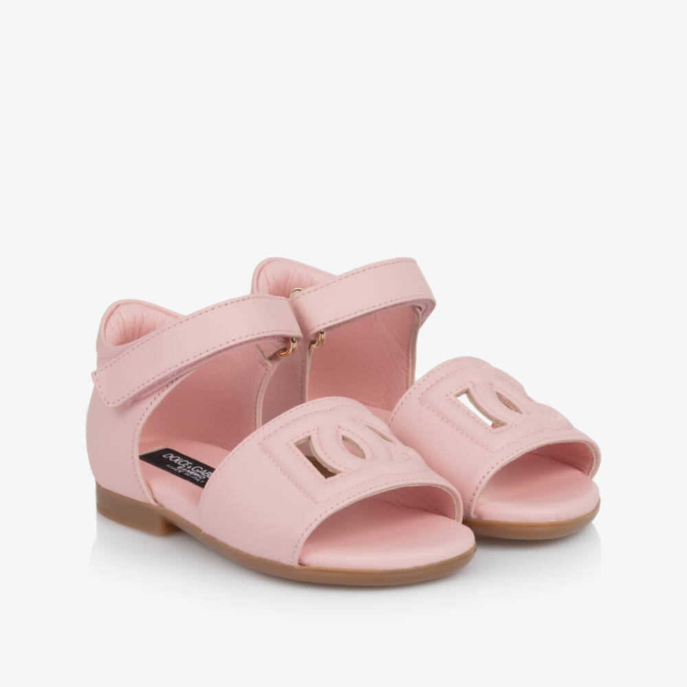 Dolce & Gabbana-Розовые кожаные сандалии на липучке для девочек | Childrensalon Outlet