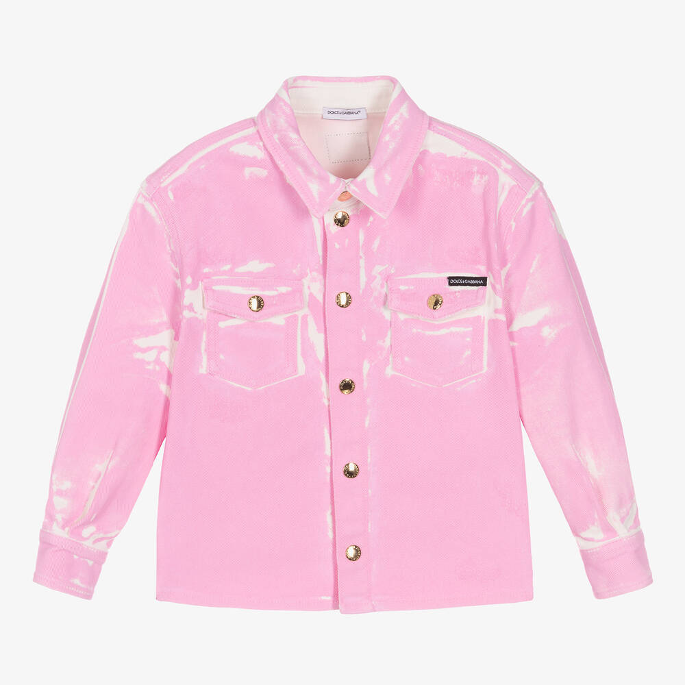 Dolce & Gabbana-Girls Pink Paint Effect Denim Jacket  | Childrensalon Outlet