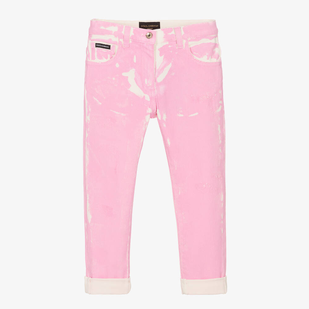 Dolce & Gabbana - Girls Pink Painted Denim Jeans  | Childrensalon