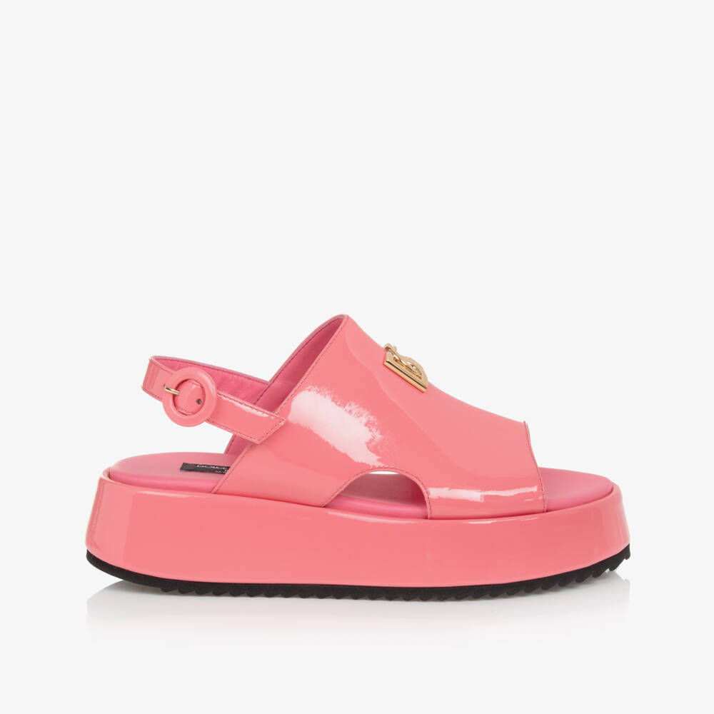 Dolce & Gabbana-Girls Pink Patent Flatform Sandals | Childrensalon Outlet