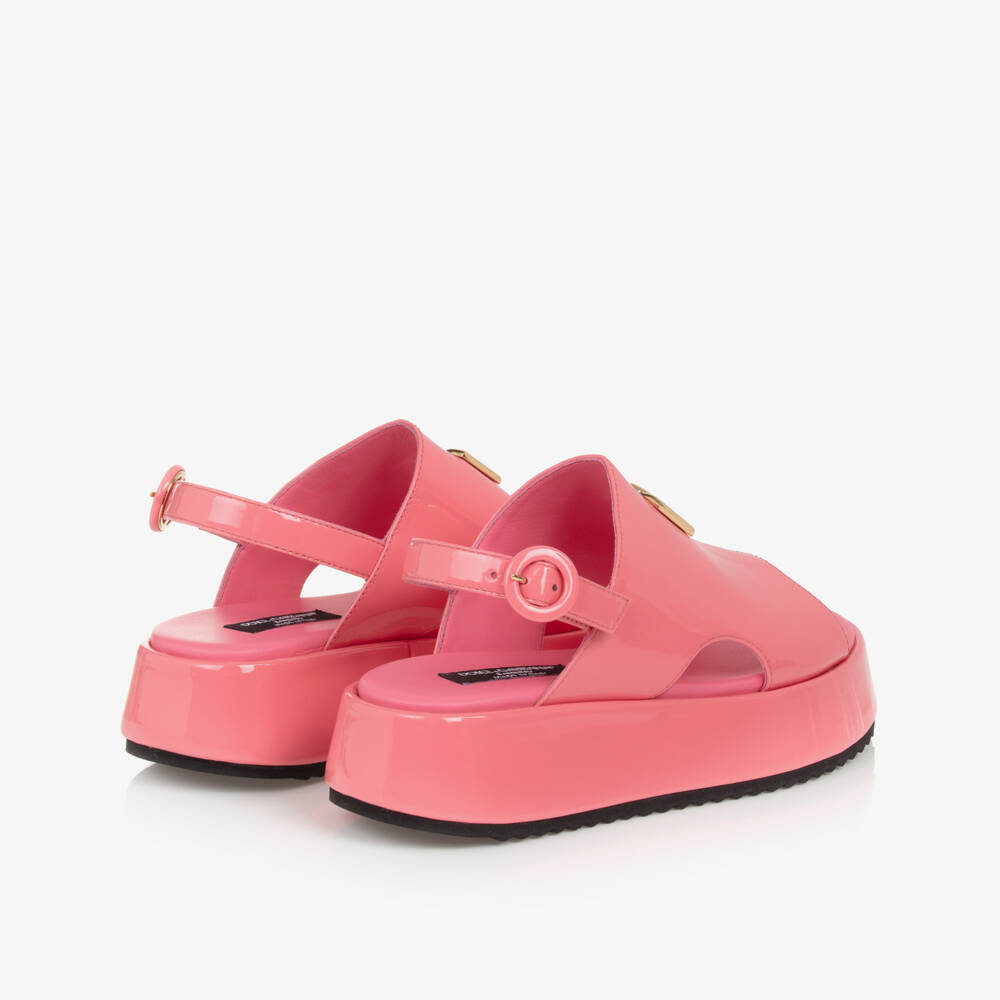 Dolce & Gabbana-Girls Pink Patent Flatform Sandals | Childrensalon Outlet