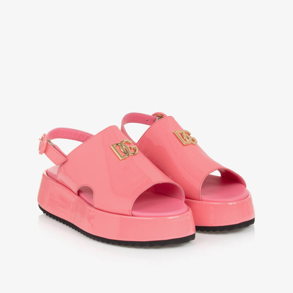 Dolce & Gabbana-Girls Pink Patent Flatform Sandals | Childrensalon Outlet