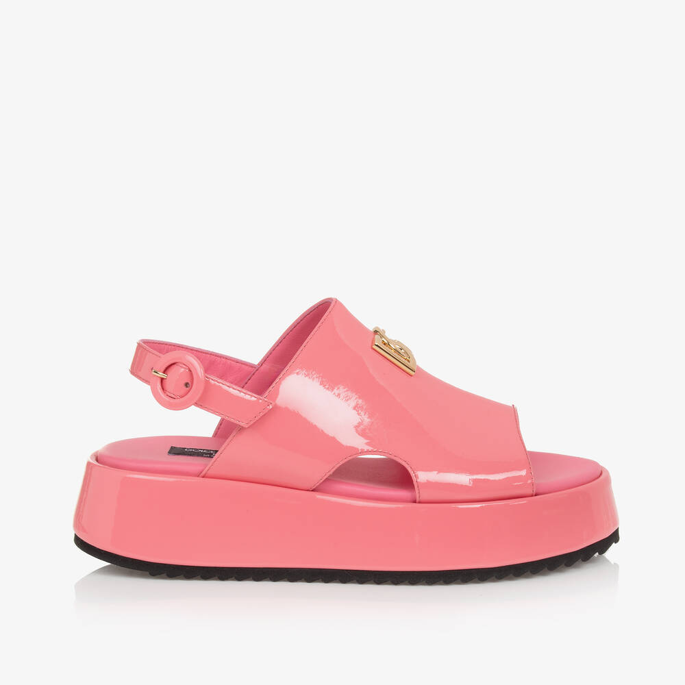  دولتشي آند غابانا-صندل جلد لامع لون زهري للبنات | Childrensalon Outlet