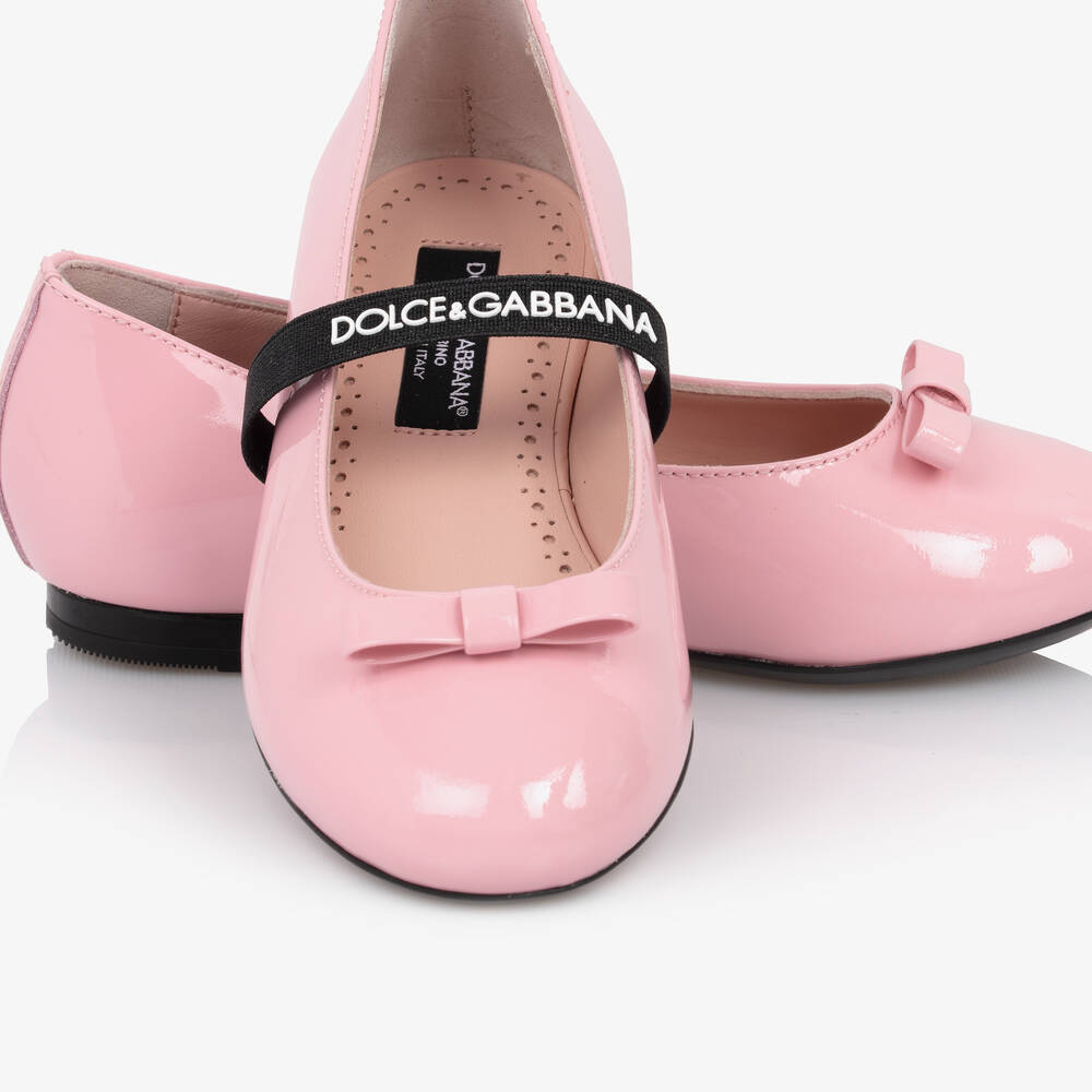 Dolce & Gabbana-Girls Pink Patent Leather Ballerina Flats | Childrensalon Outlet