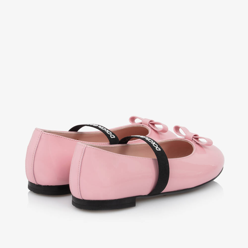 Dolce & Gabbana-Girls Pink Patent Leather Ballerina Flats | Childrensalon Outlet