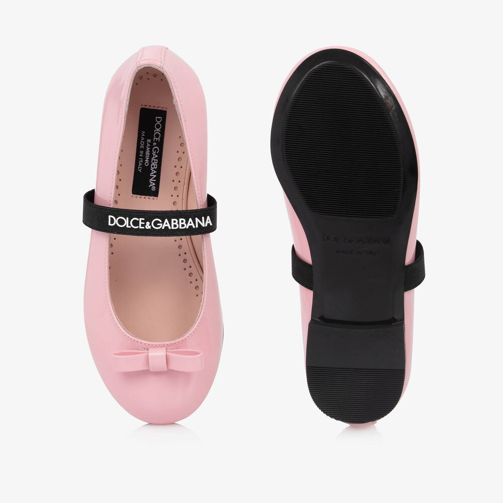 Dolce & Gabbana-Girls Pink Patent Leather Ballerina Flats | Childrensalon Outlet