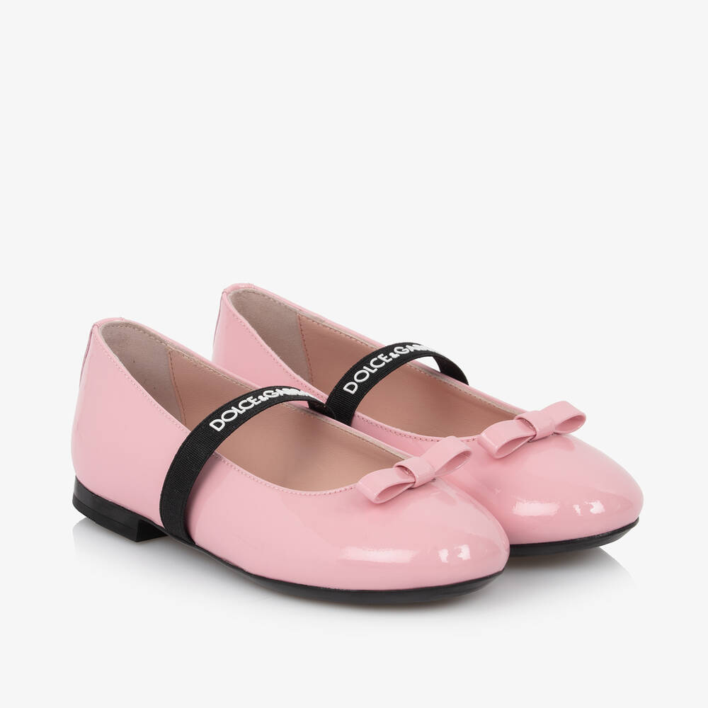 Dolce & Gabbana-Girls Pink Patent Leather Ballerina Flats | Childrensalon Outlet