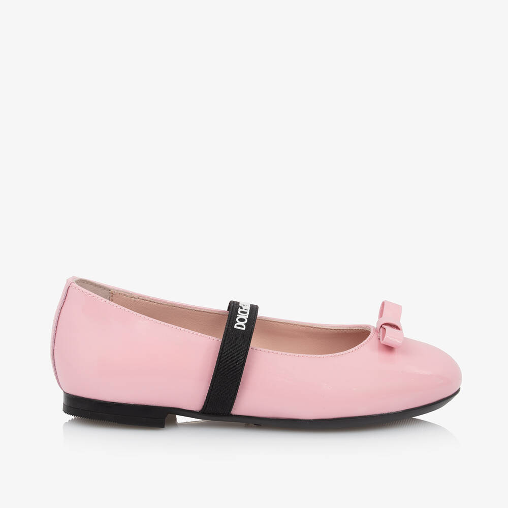 Dolce & Gabbana-Girls Pink Patent Leather Ballerina Flats | Childrensalon Outlet