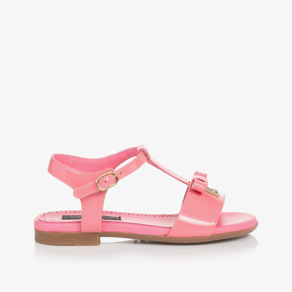 Dolce & Gabbana-Girls Pink Patent Leather DG Sandals | Childrensalon Outlet