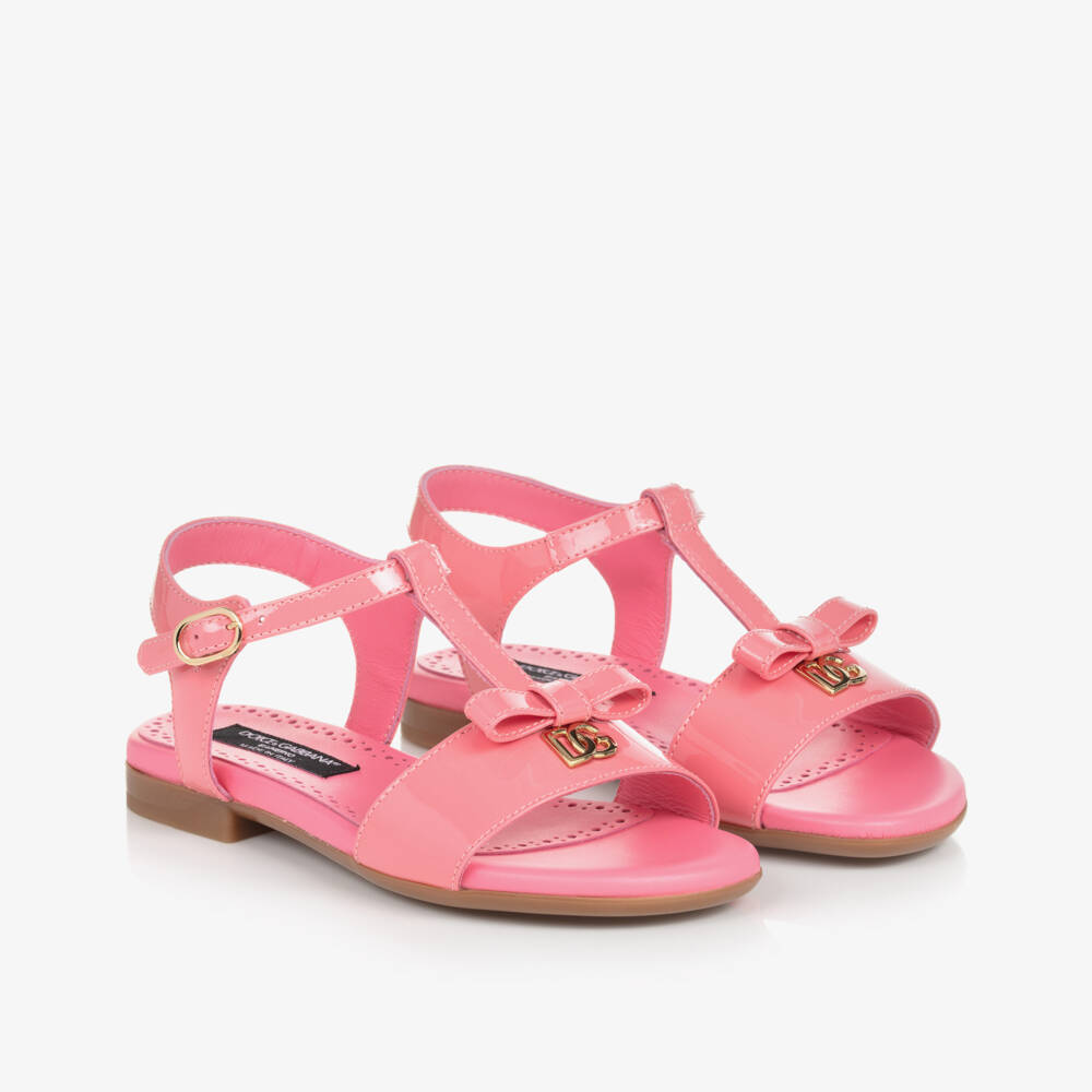 Dolce & Gabbana-Girls Pink Patent Leather DG Sandals | Childrensalon Outlet