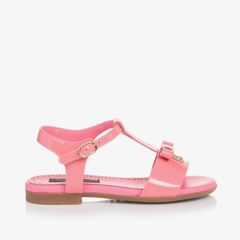 Dolce & Gabbana-Girls Pink Patent Leather DG Sandals | Childrensalon Outlet