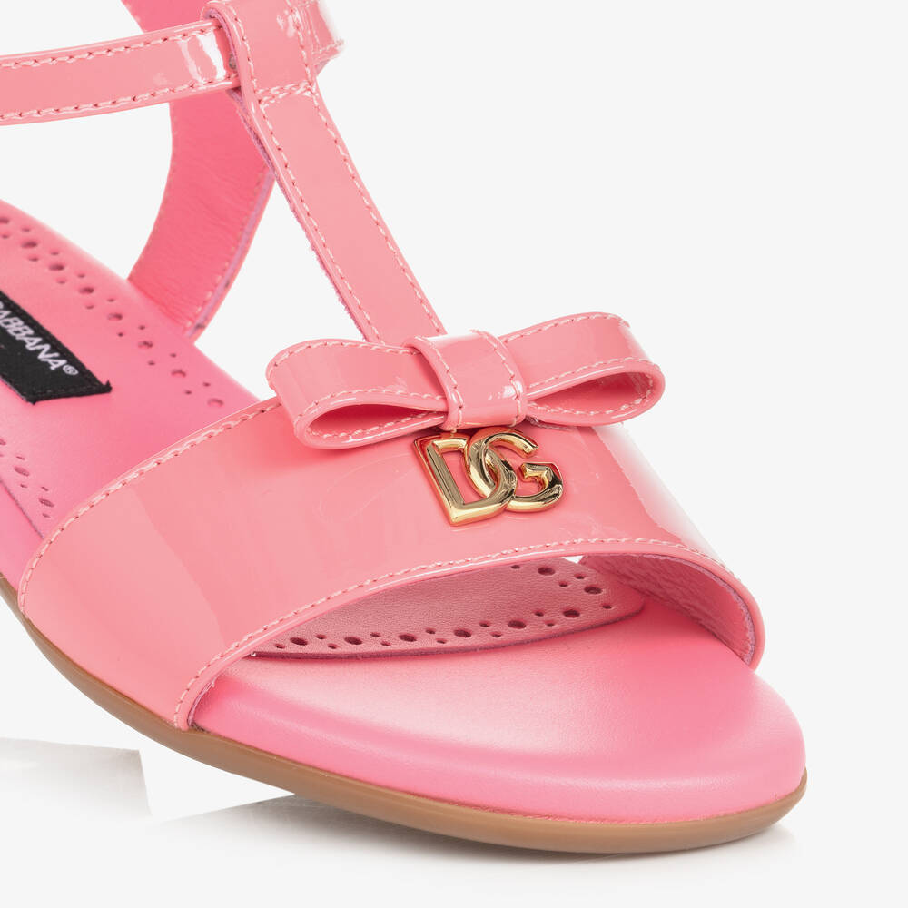 Dolce & Gabbana-Girls Pink Patent Leather DG Sandals | Childrensalon Outlet