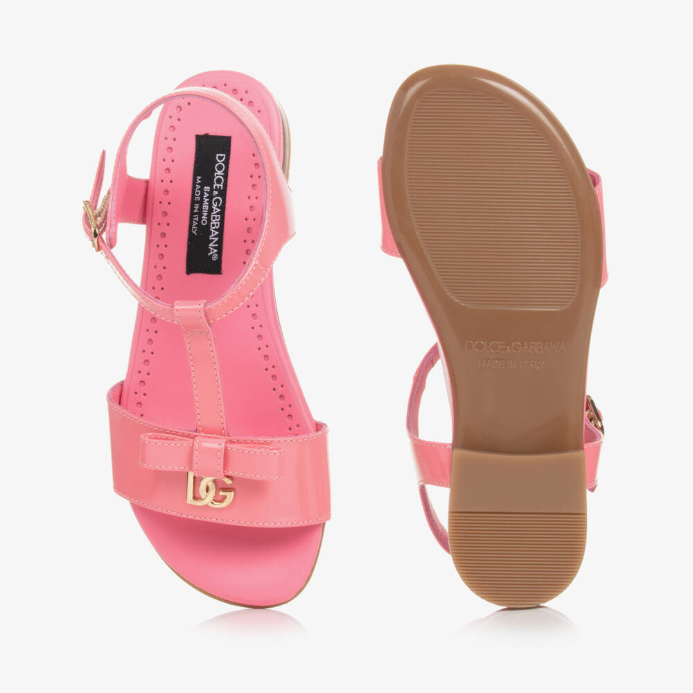 Dolce & Gabbana-Girls Pink Patent Leather DG Sandals | Childrensalon Outlet