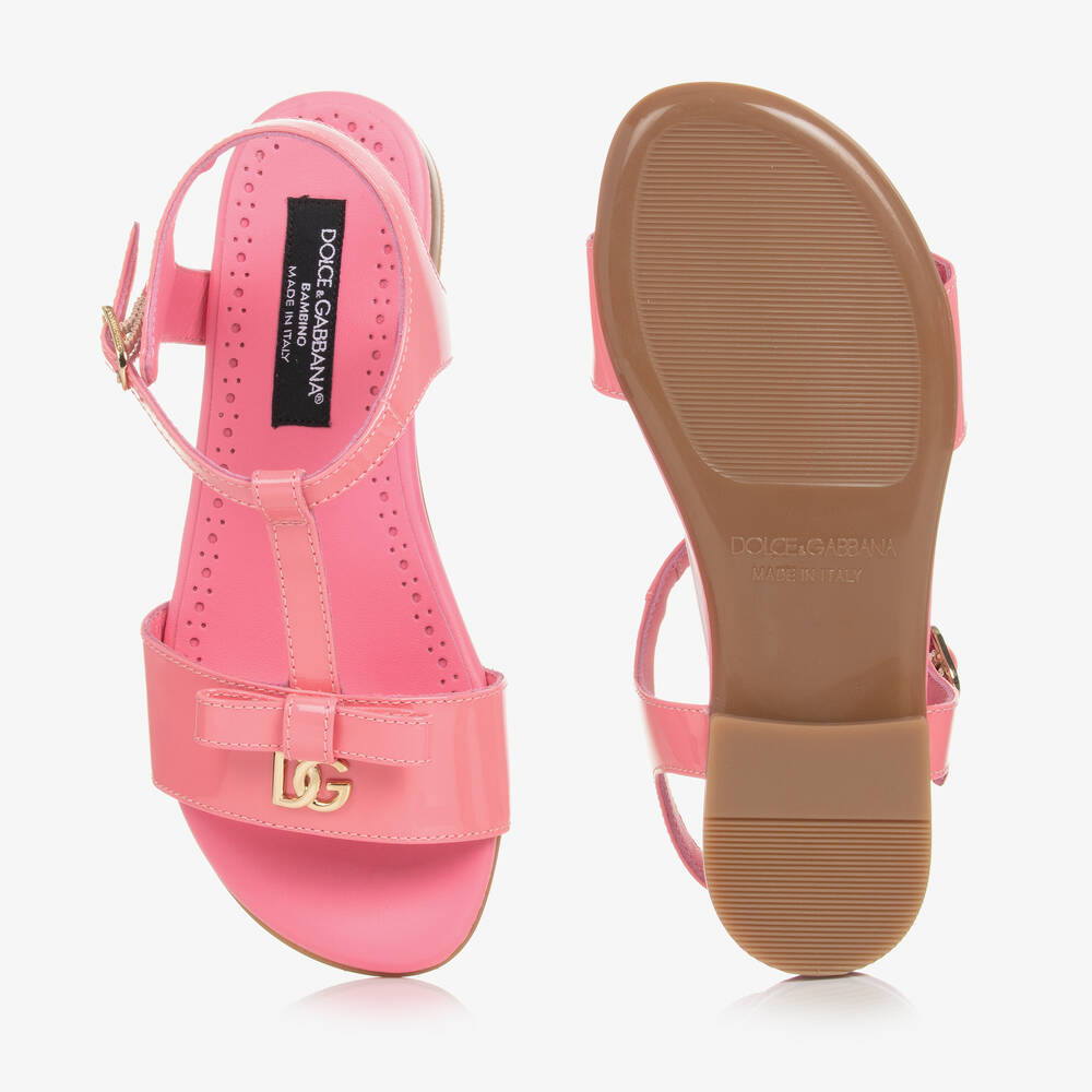Dolce & Gabbana-Girls Pink Patent Leather DG Sandals | Childrensalon Outlet