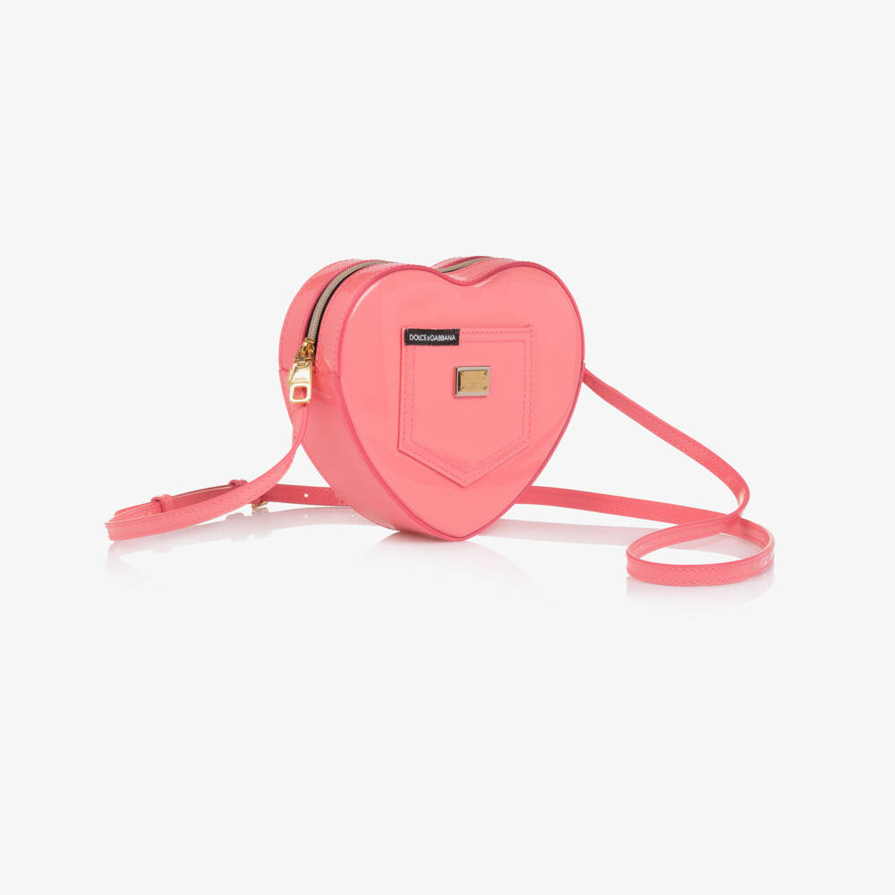 Dolce & Gabbana-Girls Pink Patent Leather Heart Handbag (16cm) | Childrensalon Outlet