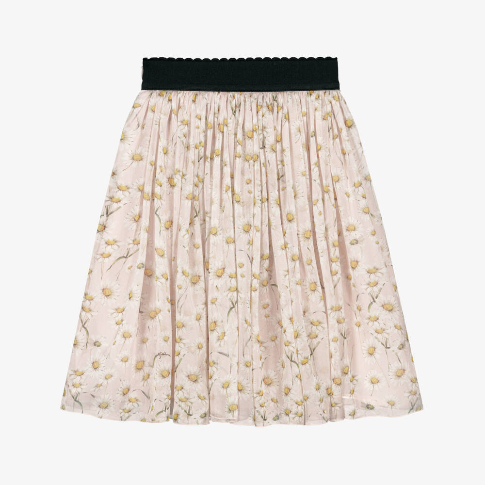 Dolce & Gabbana-Girls Pink Pure Silk Skirt with Dasiy Print | Childrensalon Outlet