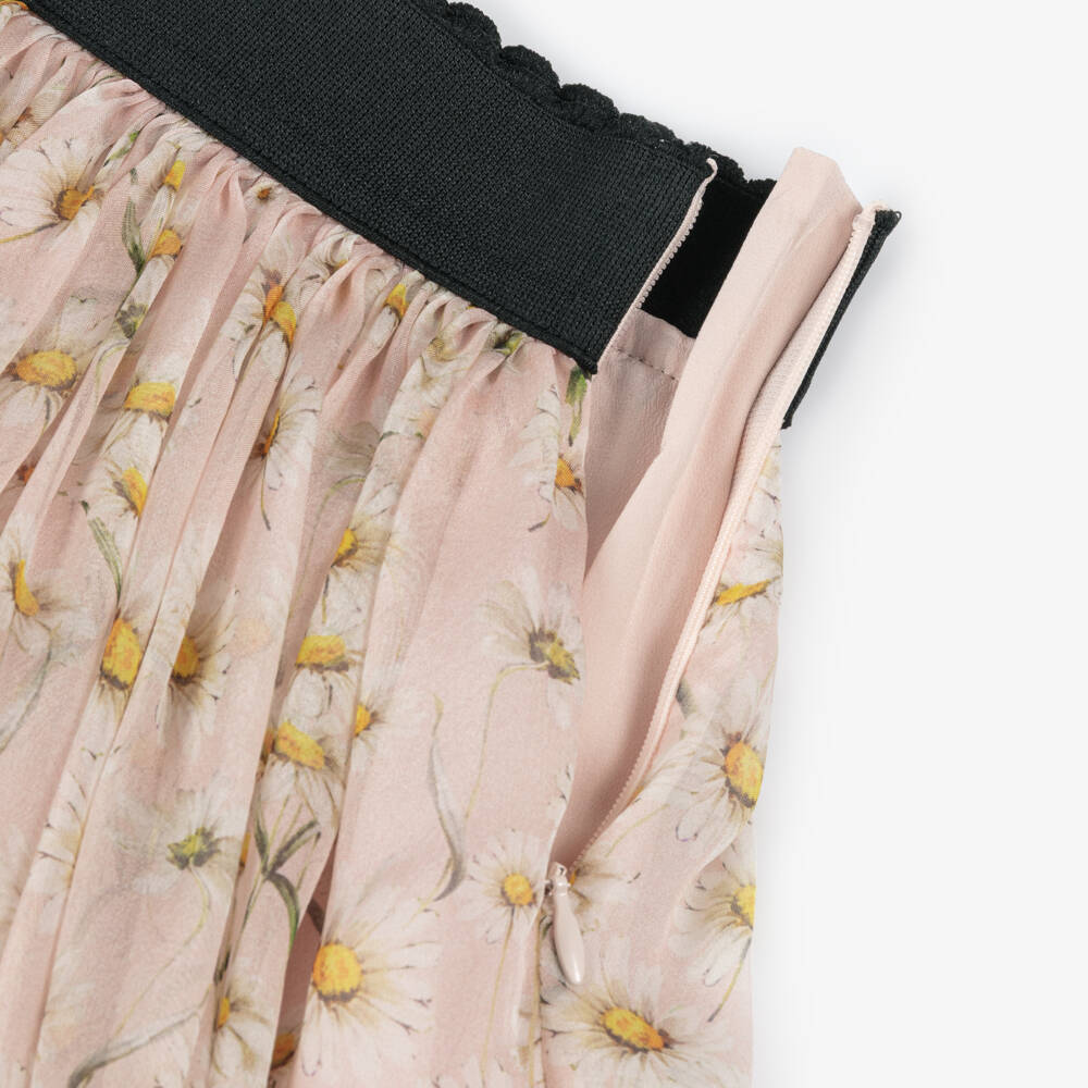 Dolce & Gabbana-Girls Pink Pure Silk Skirt with Dasiy Print | Childrensalon Outlet