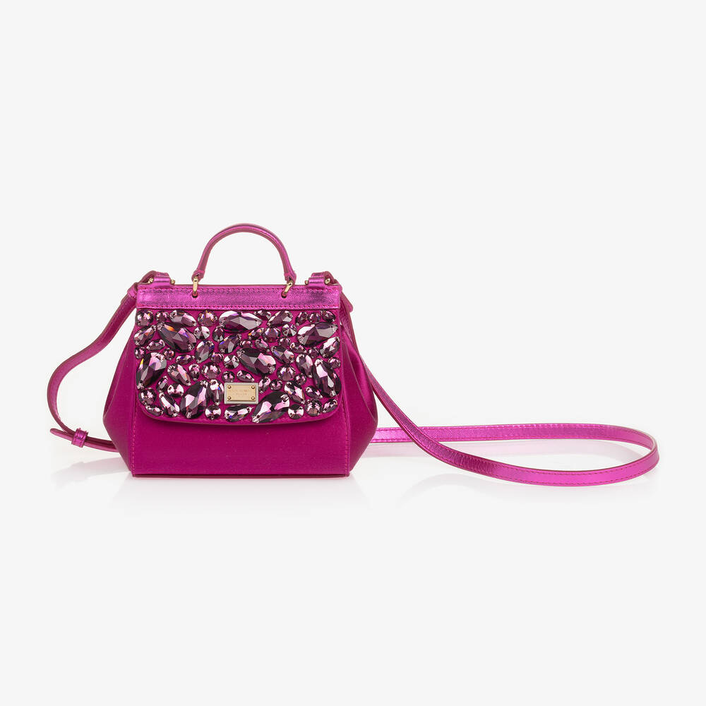 Dolce & Gabbana-Girls Pink Rhinestones Sicily Bag (14cm) | Childrensalon Outlet