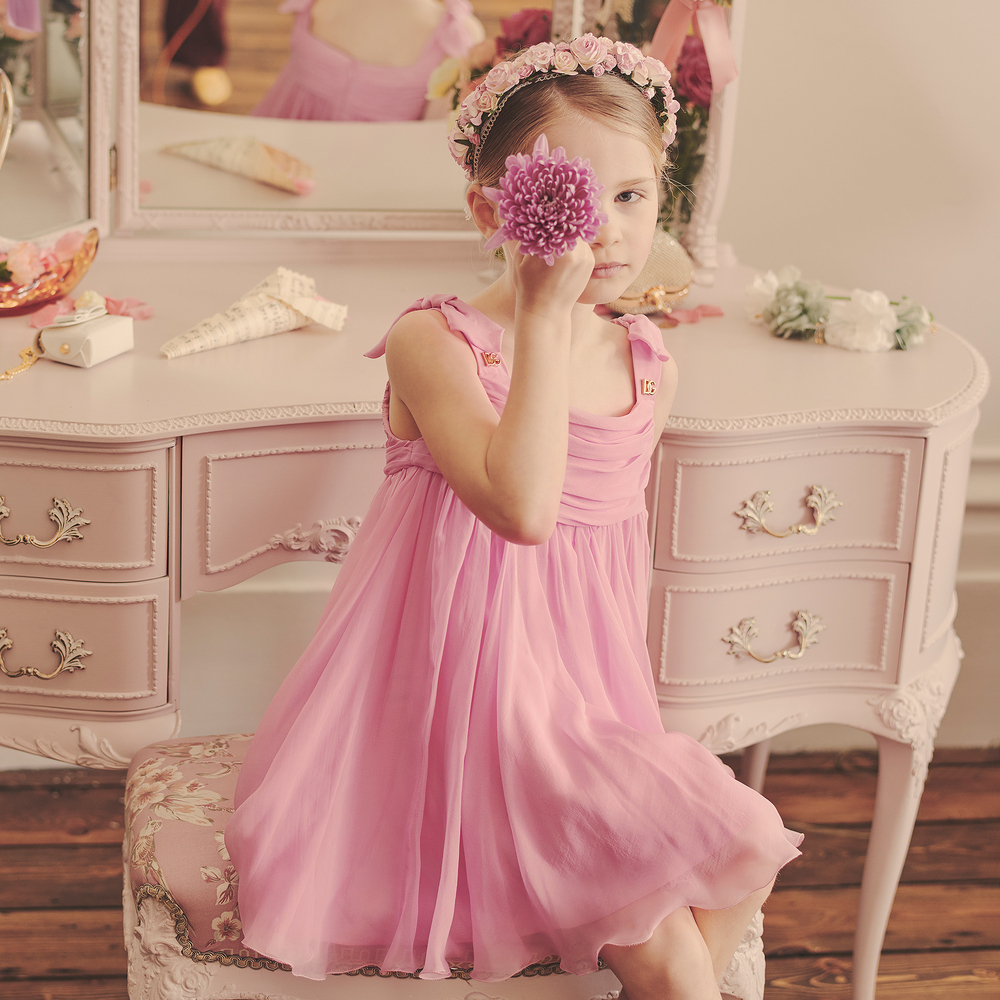 Dolce & Gabbana - Girls Pink Silk Dress | Childrensalon Outlet