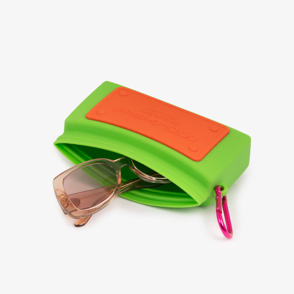 Dolce & Gabbana-Girls Pink Transparent Sunglasses with Heart Logos | Childrensalon Outlet
