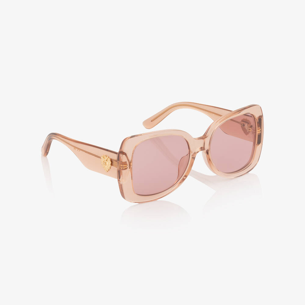 Dolce & Gabbana-Girls Pink Transparent Sunglasses with Heart Logos | Childrensalon Outlet