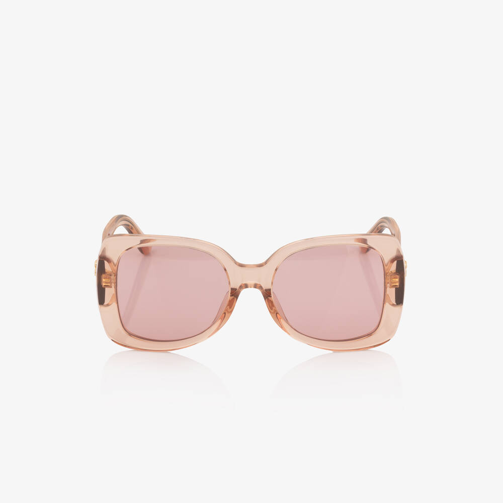 Dolce & Gabbana-Girls Pink Transparent Sunglasses with Heart Logos | Childrensalon Outlet