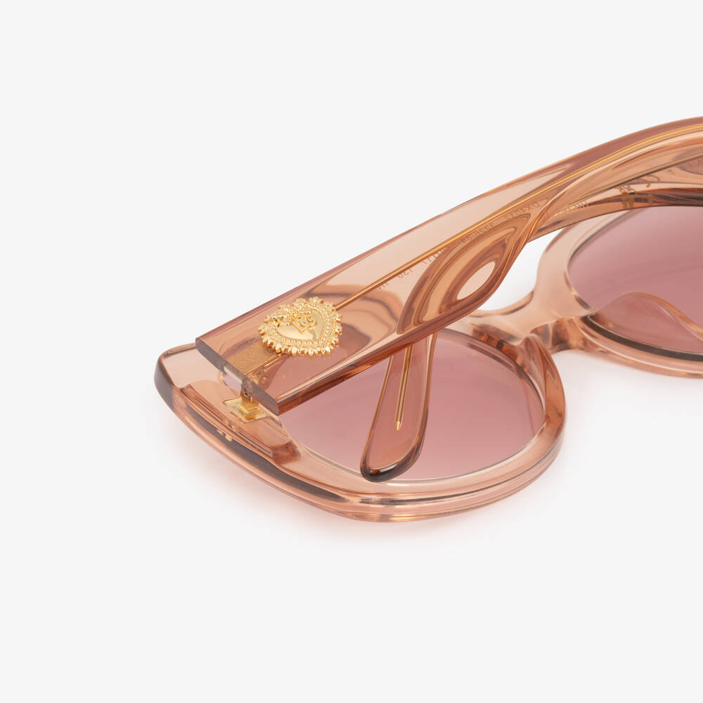 Dolce & Gabbana-Girls Pink Transparent Sunglasses with Heart Logos | Childrensalon Outlet