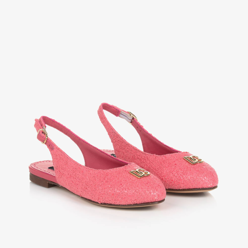 Dolce & Gabbana-Girls Pink Tweed Ballerina Pumps | Childrensalon Outlet