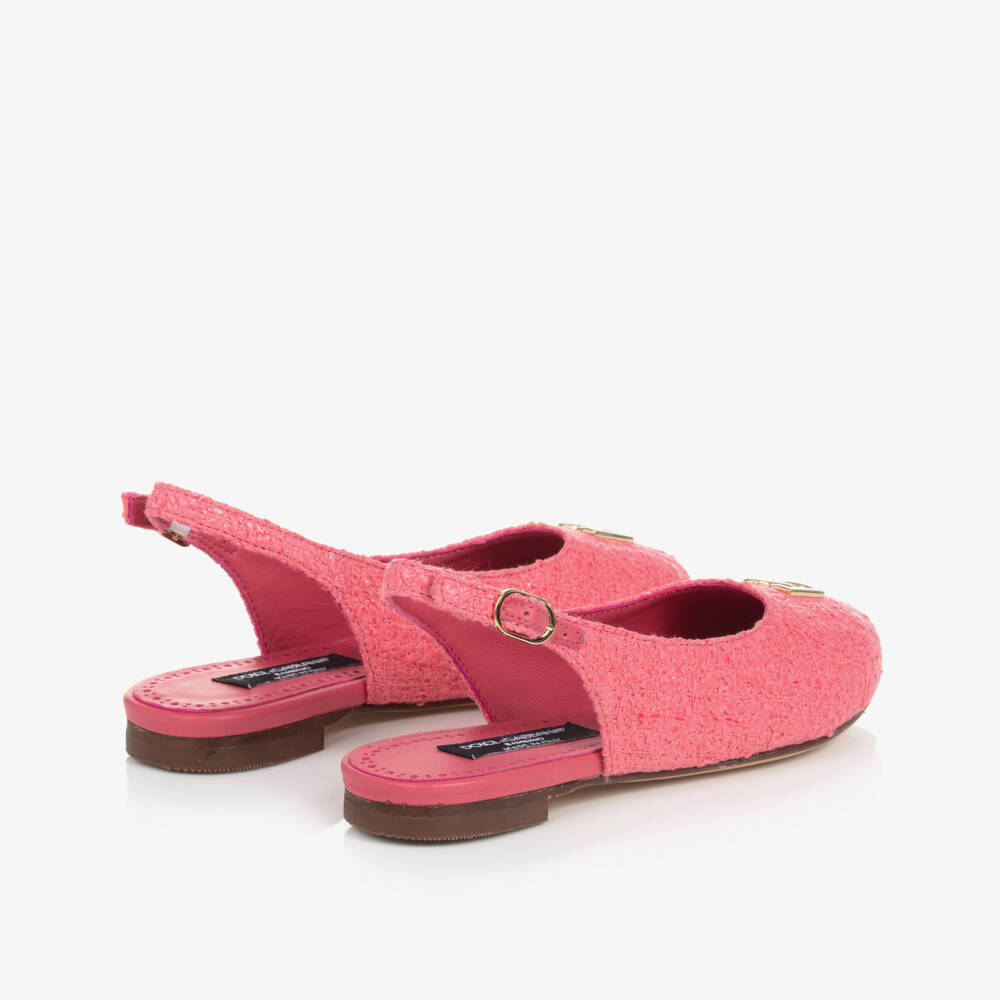 Dolce & Gabbana-Girls Pink Tweed Ballerina Pumps | Childrensalon Outlet