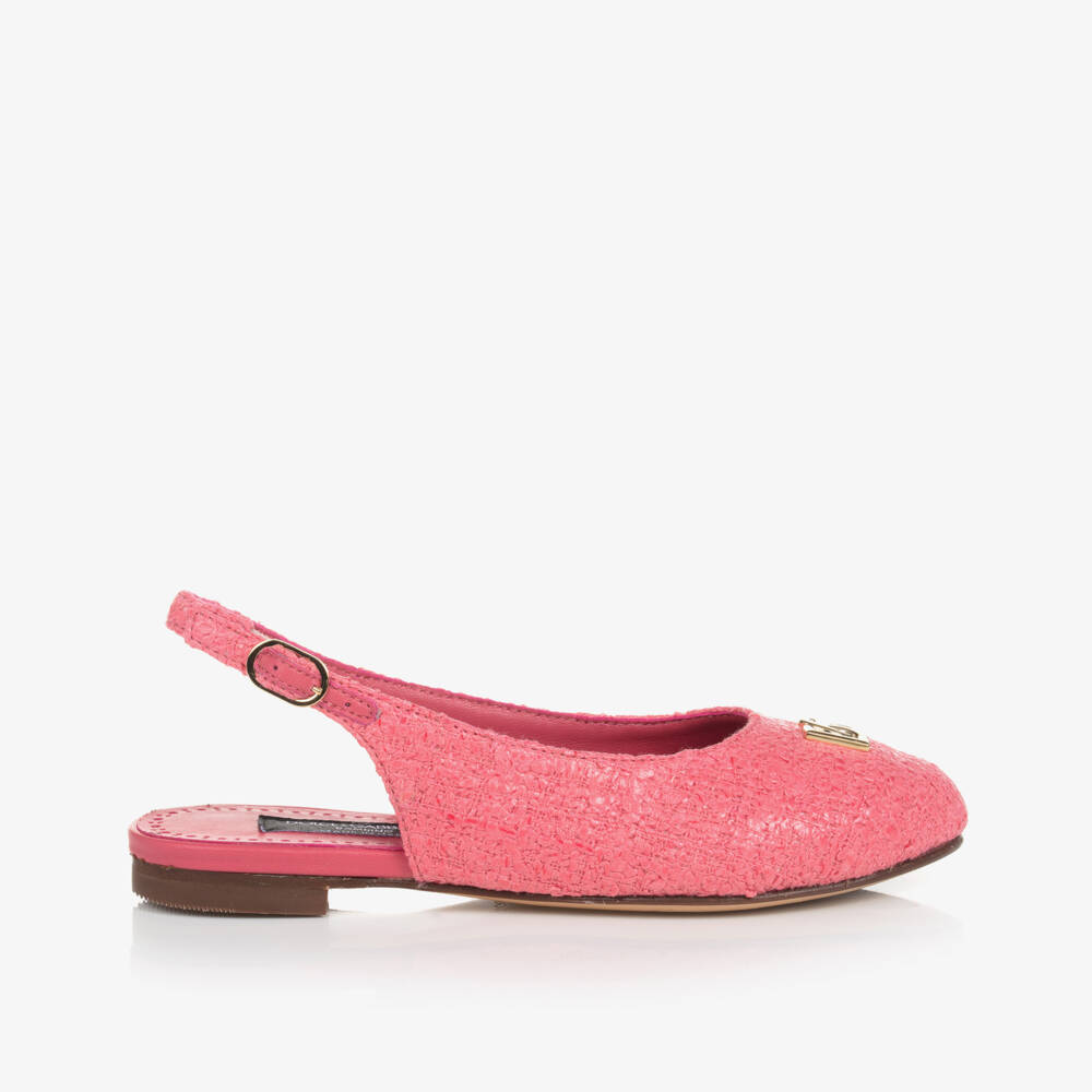Dolce & Gabbana-Girls Pink Tweed Ballerina Pumps | Childrensalon Outlet