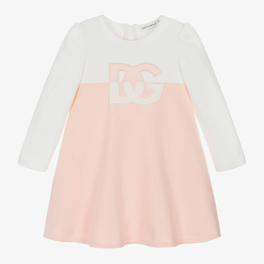 Dolce & Gabbana-Girls Pink & White Cotton Jersey Dress | Childrensalon Outlet