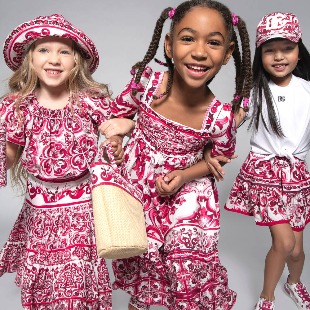 Dolce & Gabbana-Girls Pink & White Cotton Majolica Blouse | Childrensalon Outlet