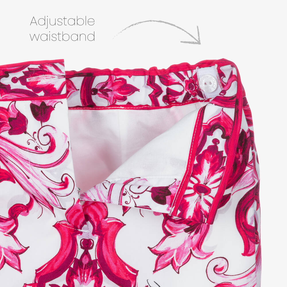 Dolce & Gabbana - Girls Pink & White Cotton Majolica Shorts