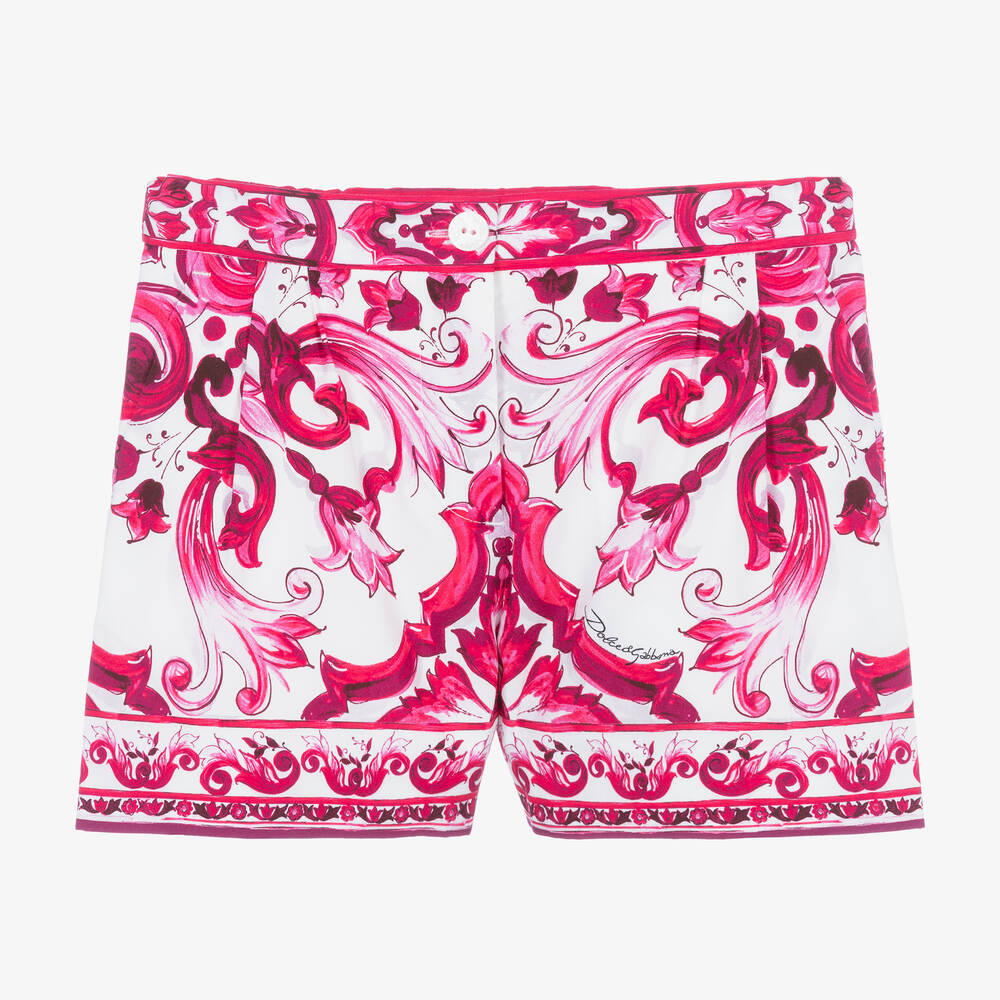 Dolce & Gabbana - Girls Pink & White Cotton Majolica Shorts | Childrensalon