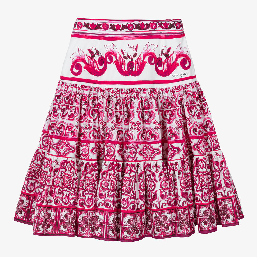 Dolce & Gabbana - Jupe coton rose et blanc Majolica | Childrensalon