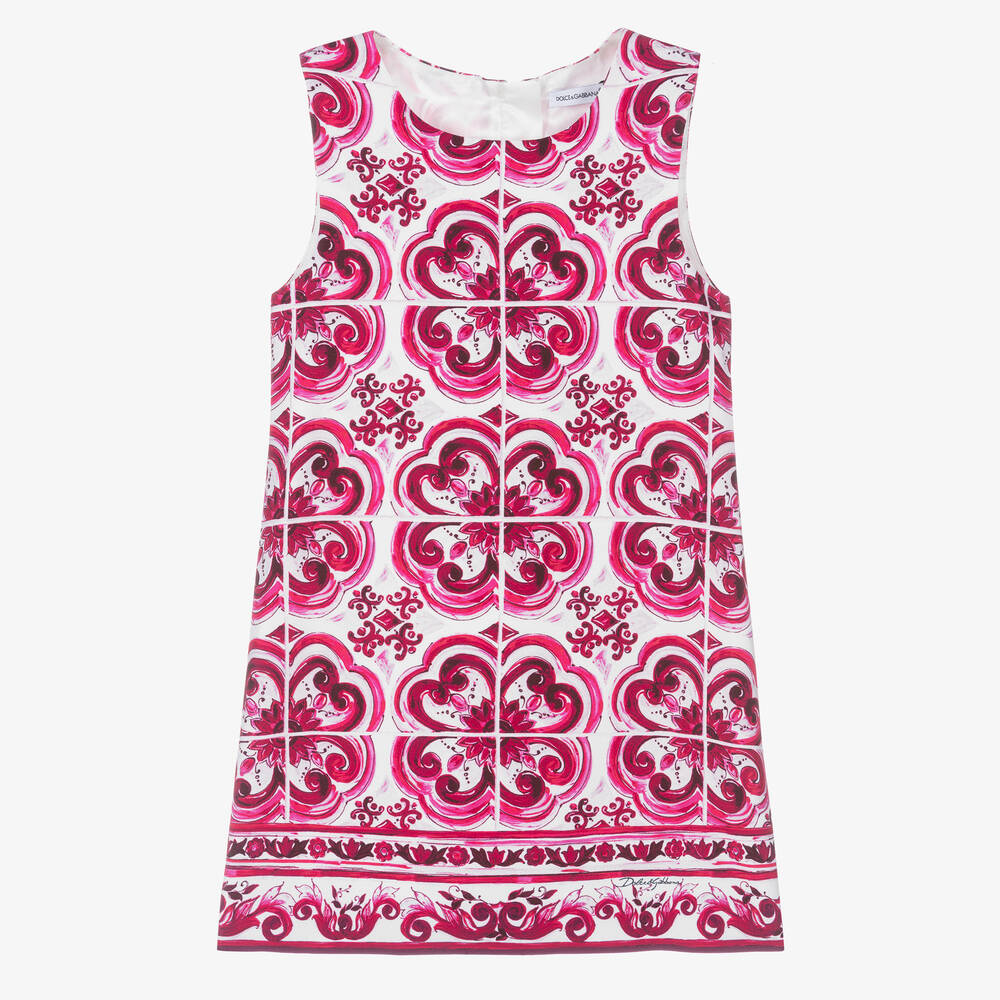 Dolce & Gabbana - Majolica Crepe-Kleid Pink/Weiß | Childrensalon