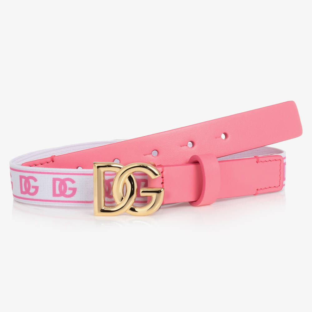 Dolce & Gabbana - حزام جلد لون زهري وأبيض للبنات | Childrensalon