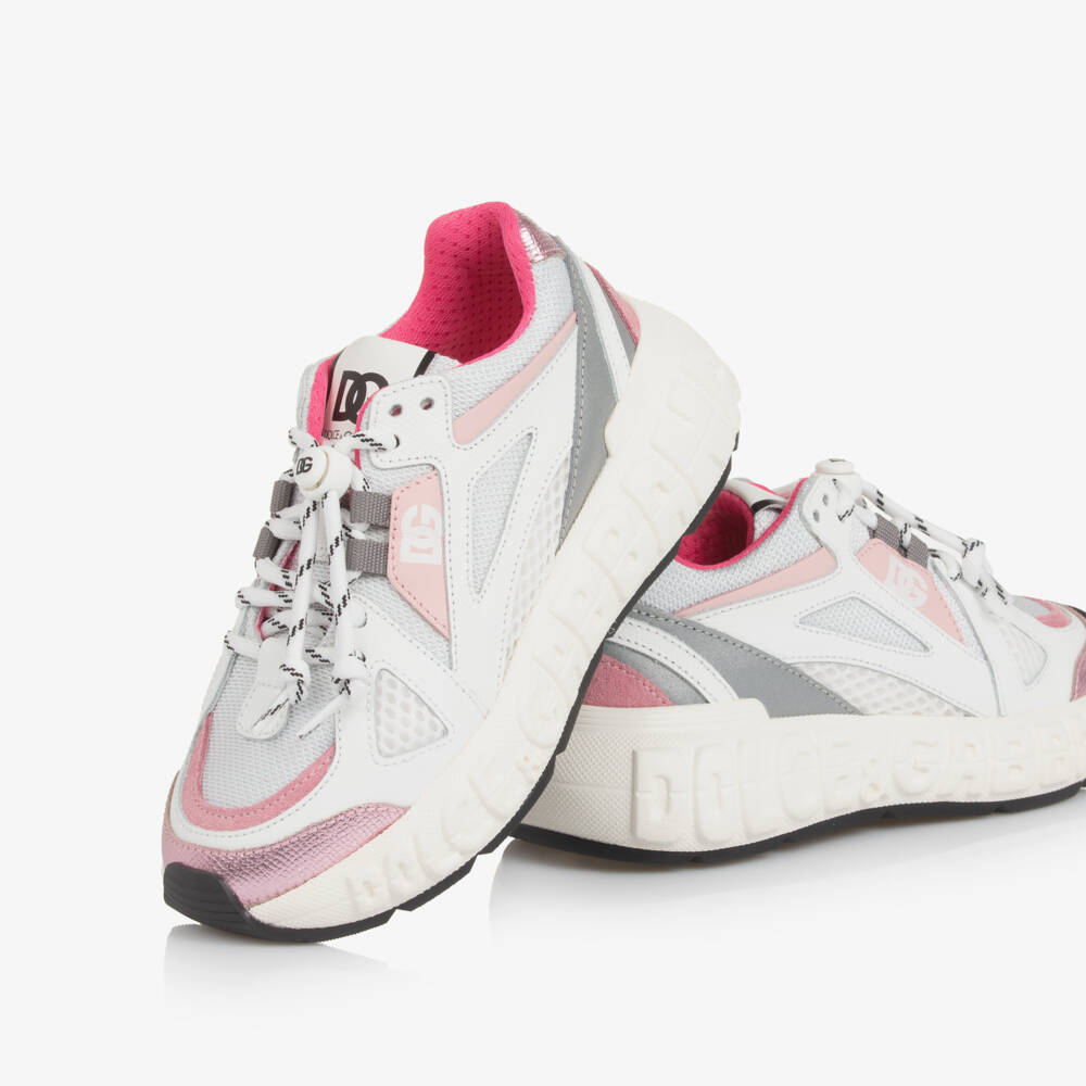 Dolce & Gabbana-Girls Pink & White Logo Trainers | Childrensalon Outlet