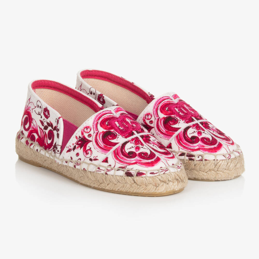 Dolce & Gabbana - Girls Pink & White Majolica Espadrilles | Childrensalon