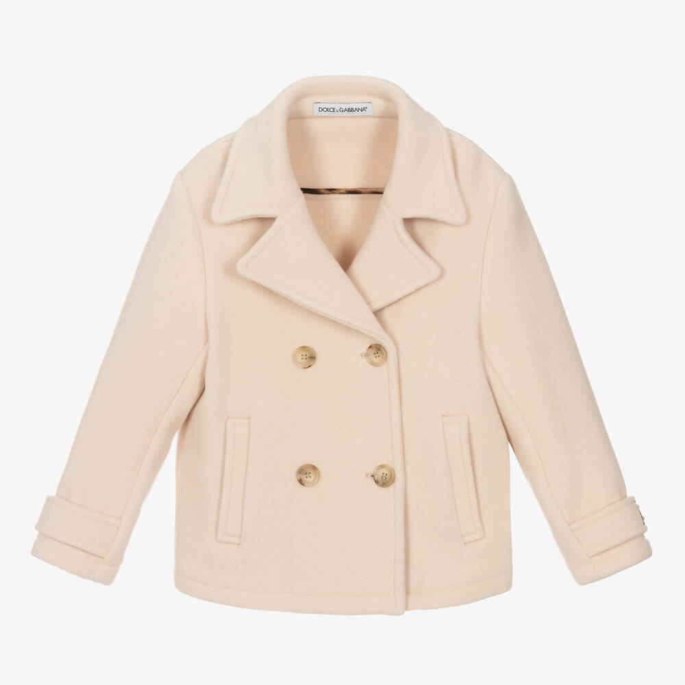 Dolce & Gabbana - Girls Pink Wool Double-Breasted Jacket | Childrensalon