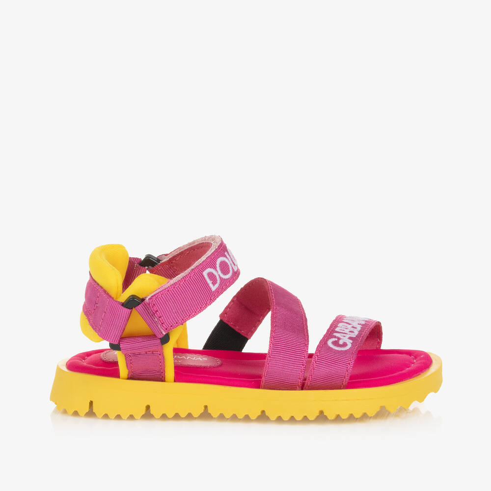 Dolce & Gabbana-Girls Pink & Yellow Velcro Sandals | Childrensalon Outlet