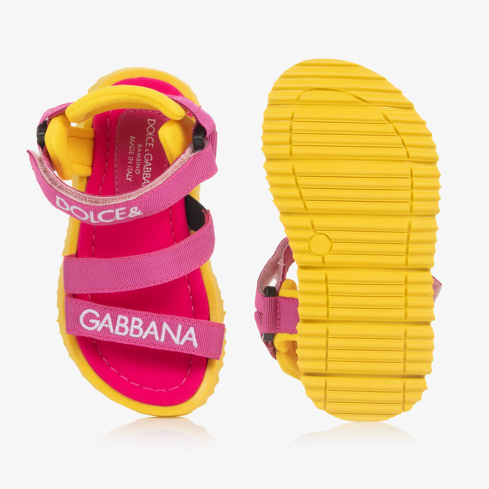 Dolce & Gabbana-Girls Pink & Yellow Velcro Sandals | Childrensalon Outlet