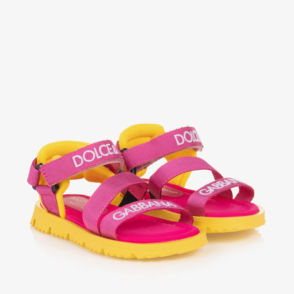 Dolce & Gabbana-Girls Pink & Yellow Velcro Sandals | Childrensalon Outlet