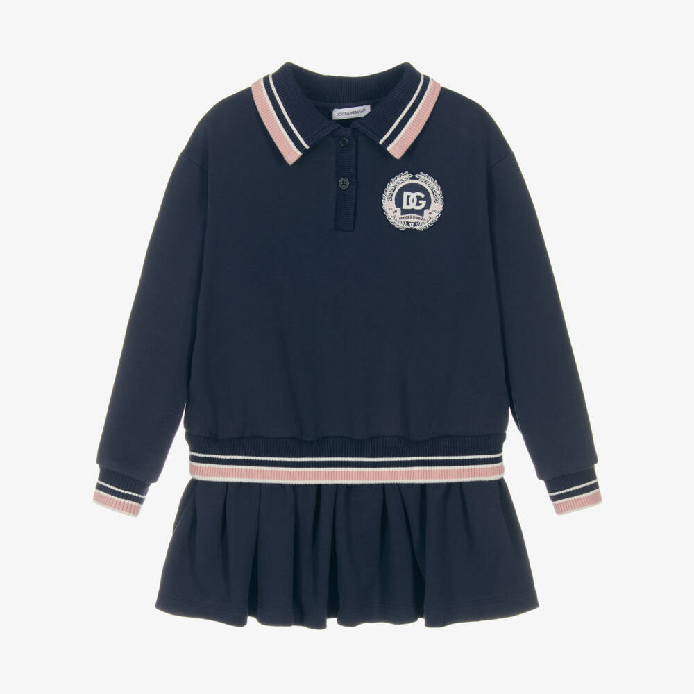 Dolce & Gabbana-Girls Polo Collar Navy Dress | Childrensalon Outlet