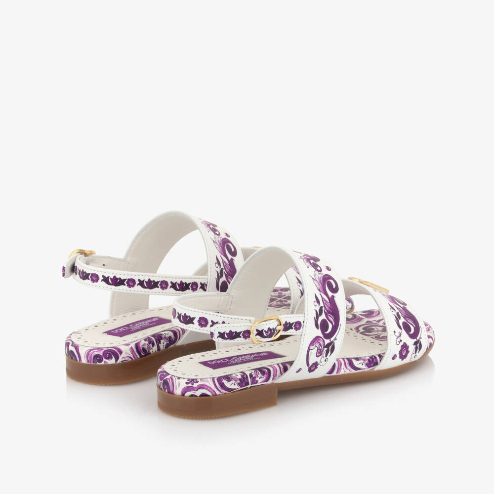 Dolce & Gabbana-صنادل جلدية بنفسجية وبيضاء للبنات | Childrensalon Outlet