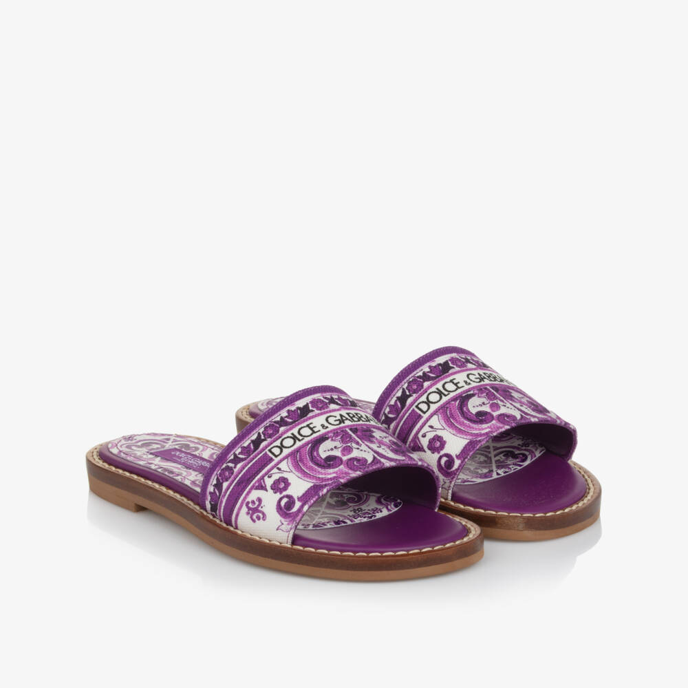 Dolce & Gabbana-صنادل بناتية بنفسجية بطبعة قماشية | Childrensalon Outlet